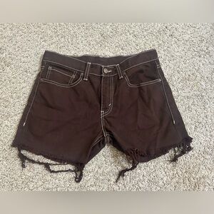 Levi's Dark Brown Denim Cutoff Shorts 511 Cotton Blend Size 31 x 30 Stitching